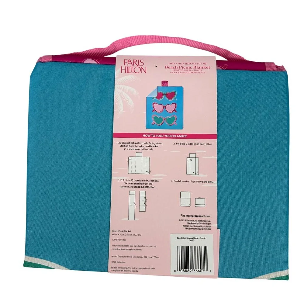 Paris Hilton Pink/Blue Heart Sunglasses 60x70 Beach Picnic Blanket NEW - Picture 4 of 10